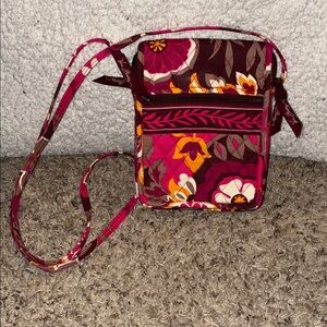 Vera Bradley Cranaby Quilted Crossbody Bag Purse Red Orange Magenta Brown Floral